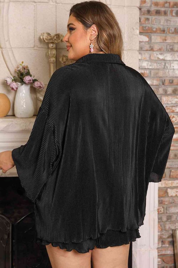 Plus Size Collared Neck Button Up Top and Shorts Set Hot on Sale - Image 2