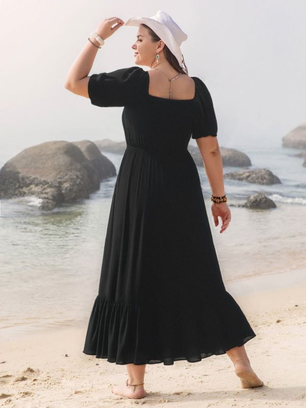 Plus Size Ruffled Hem Square Neck Short Sleeve Dress Supply - Image 3