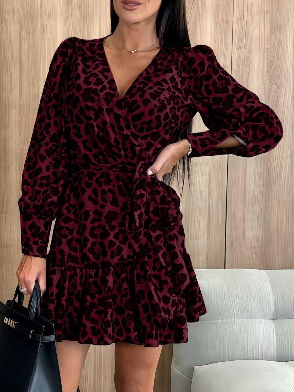 Tied Leopard Surplice Long Sleeve Dress Discount - Image 5