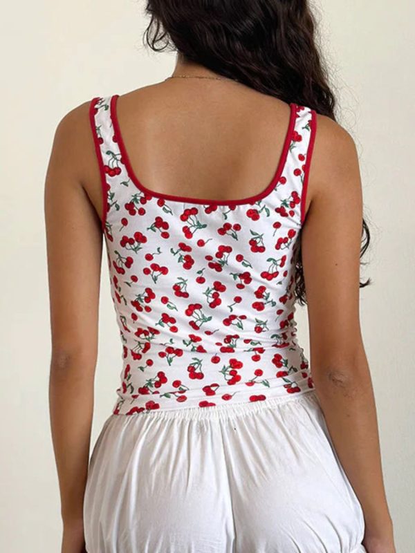 Cherry Print Square Neck Tank For Discount - Image 2