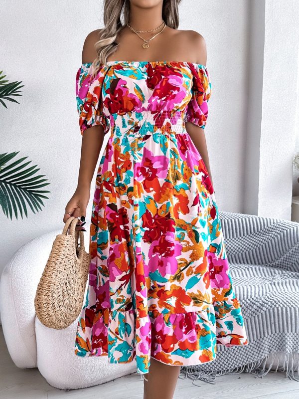 Ruffled Hem Smocked Floral Short Sleeve Midi Dress Online now - Image 2