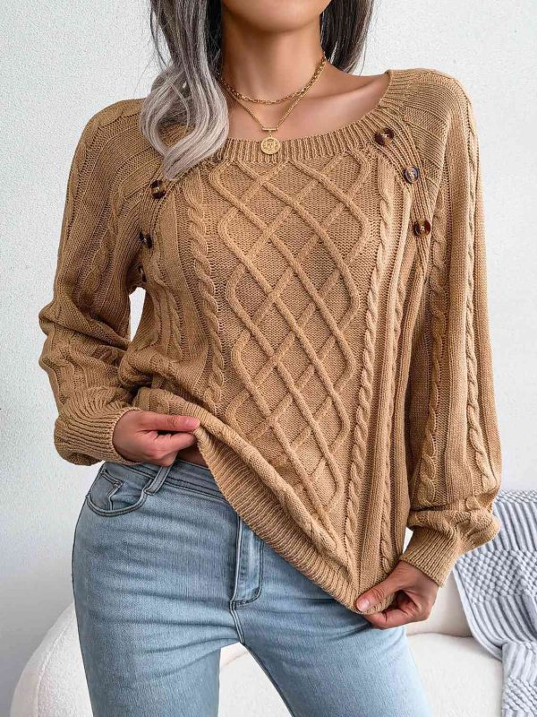 Decorative Button Cable-Knit Sweater For Sale