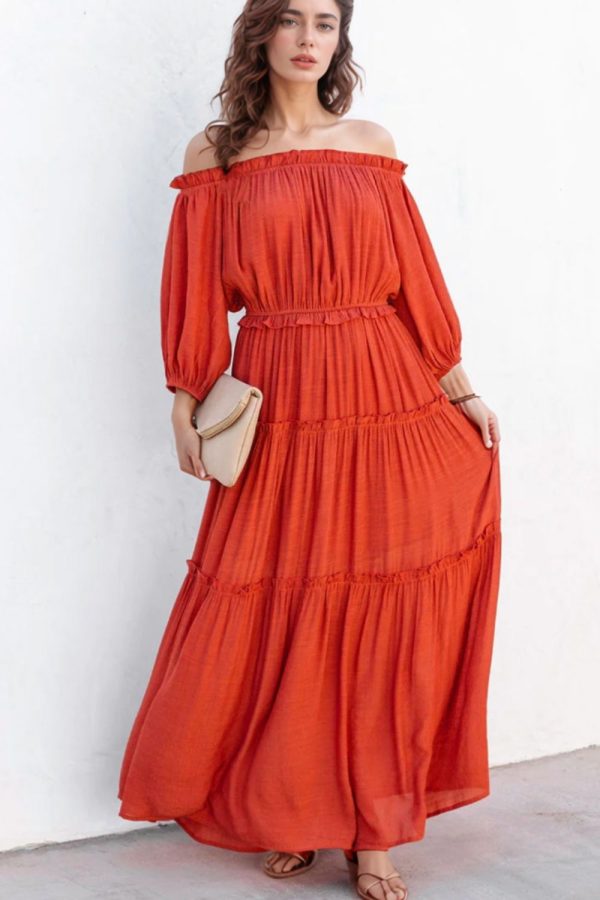 Cutout Frill Off-Shoulder Maxi Dress Online - Image 2