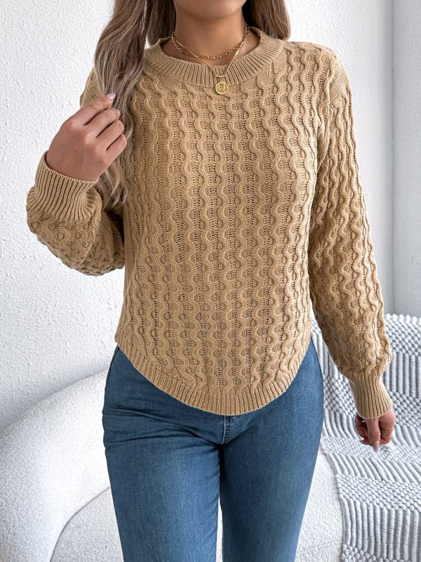 Asymmetric Hem Round Neck Long Sleeve Sweater Online Sale - Image 2