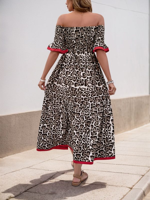 Perfee Leopard Off-Shoulder Flounce Sleeve Midi Dress Sale - Image 3