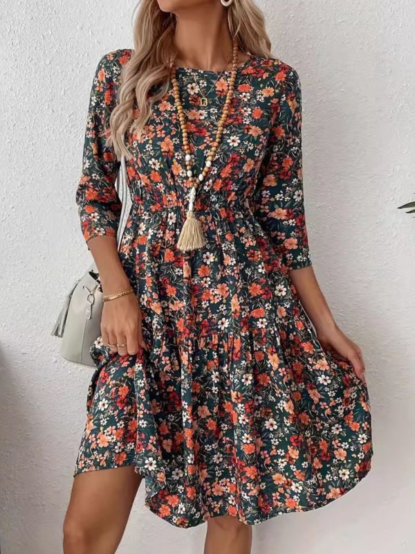 Frill Floral Round Neck Dress Online