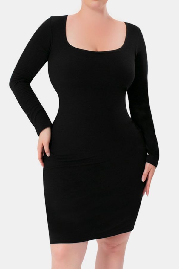 Basic Bae Full Size Built-In Shapewear Square Neck Long Sleeve Dress Supply - Image 4