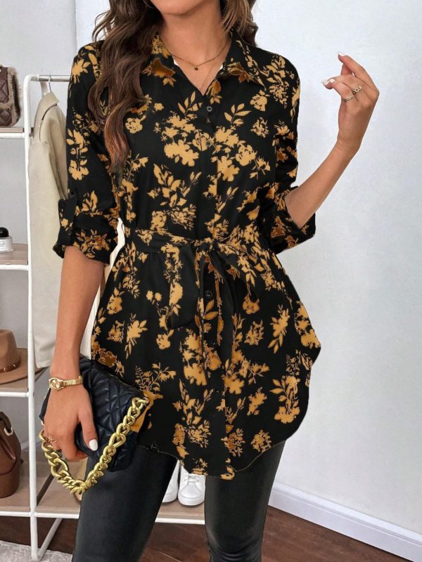 Printed Collared Neck Long Sleeve Shirt For Sale