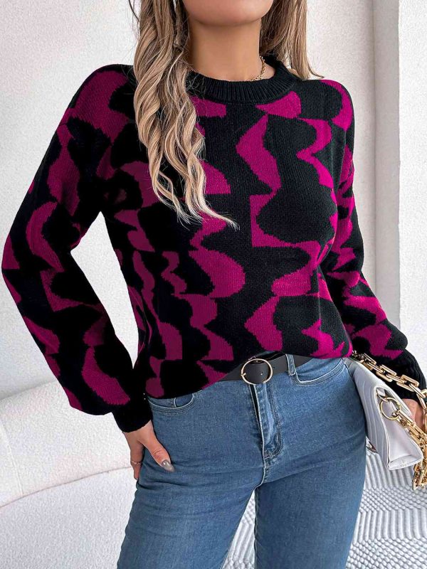 Round Neck Long Sleeve Sweater For Sale - Image 3