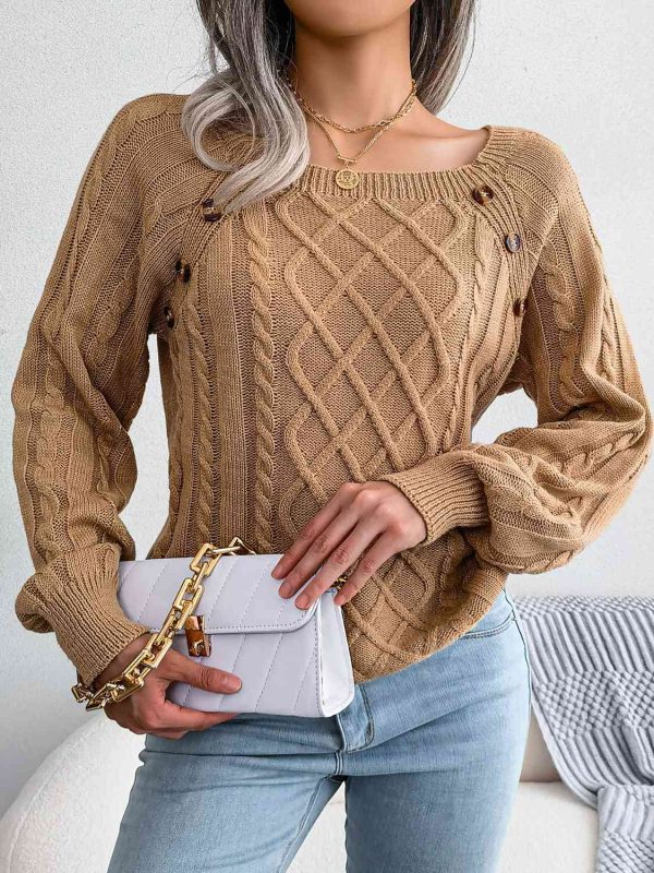 Decorative Button Cable-Knit Sweater For Sale - Image 3