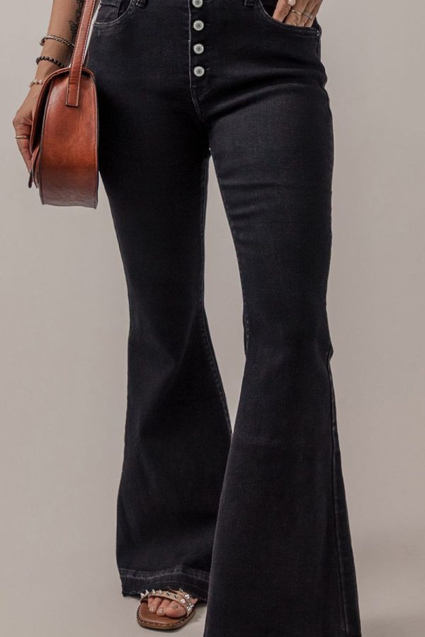 Button-Fly Flare Jeans with Pockets Online Hot Sale