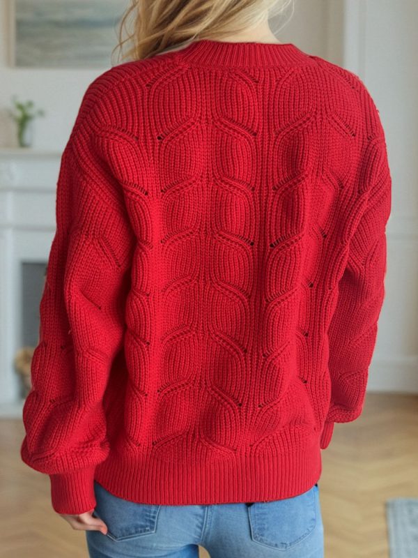 Openwork Round Neck Dropped Shoulder Sweater Online Sale - Image 5
