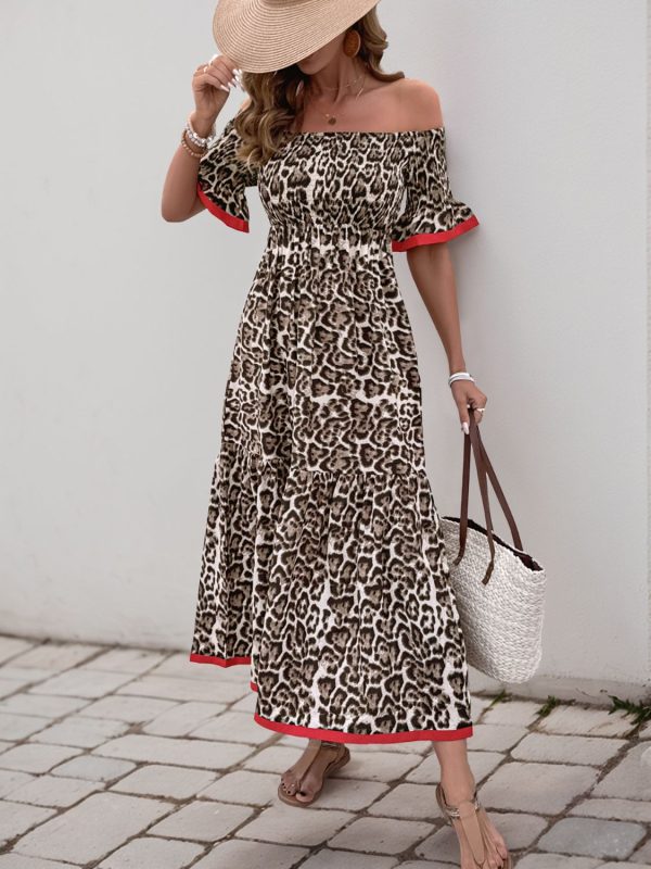 Perfee Leopard Off-Shoulder Flounce Sleeve Midi Dress Sale - Image 5