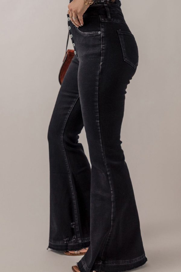 Button-Fly Flare Jeans with Pockets Online Hot Sale - Image 3