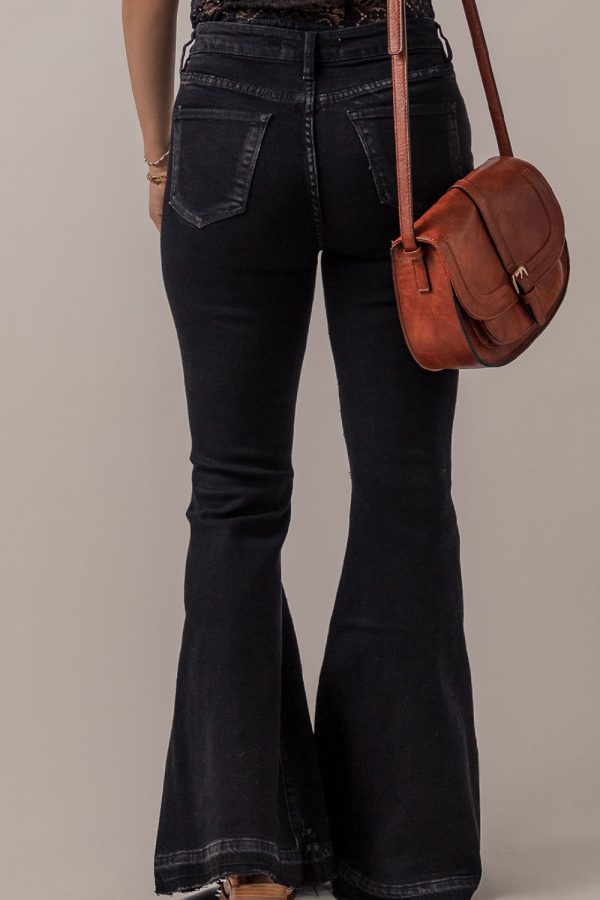 Button-Fly Flare Jeans with Pockets Online Hot Sale - Image 2