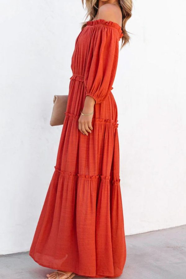 Cutout Frill Off-Shoulder Maxi Dress Online - Image 3