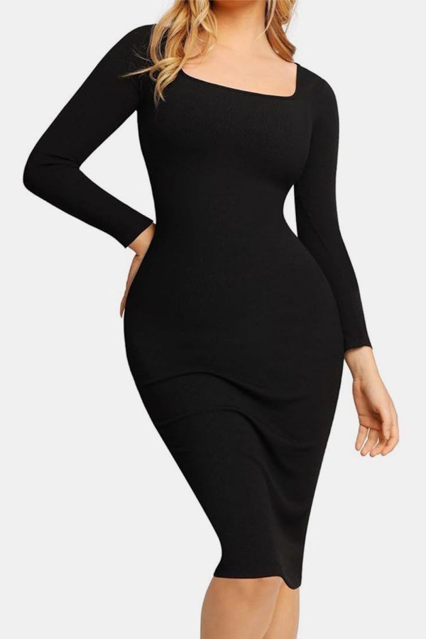 Basic Bae Full Size Built-In Shapewear Square Neck Long Sleeve Dress Supply - Image 5