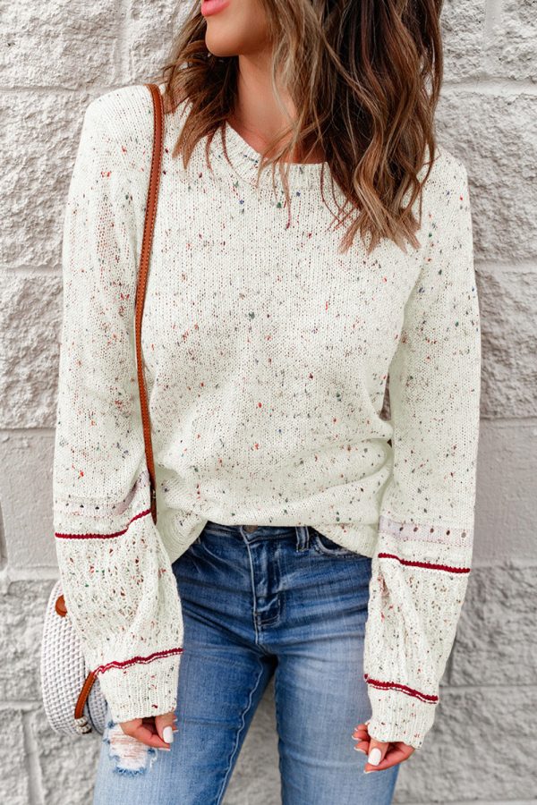 Pilling Detail Round Neck Long Sleeve Sweater For Sale