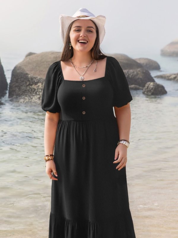 Plus Size Ruffled Hem Square Neck Short Sleeve Dress Supply - Image 2
