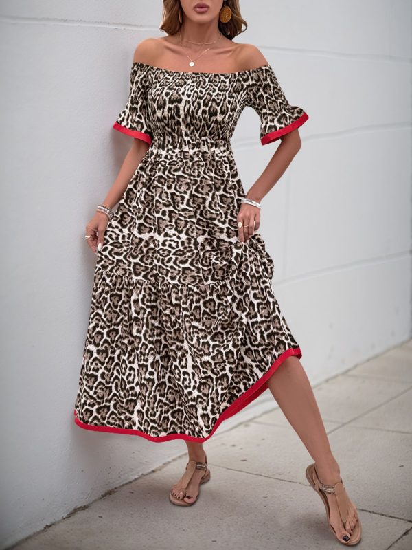 Perfee Leopard Off-Shoulder Flounce Sleeve Midi Dress Sale - Image 4