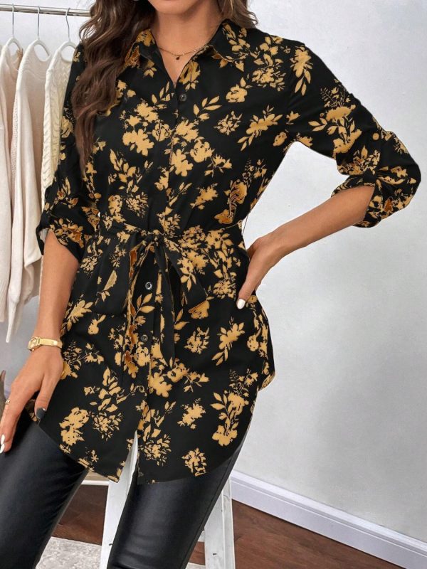 Printed Collared Neck Long Sleeve Shirt For Sale - Image 3