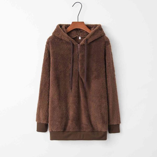 Quarter-Zip Drawstring Teddy Hoodie Sale - Image 4