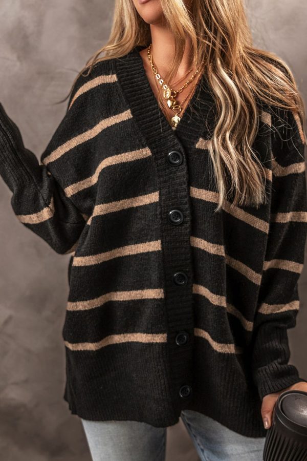 Striped Button Down Long Sleeve Cardigan For Discount - Image 2