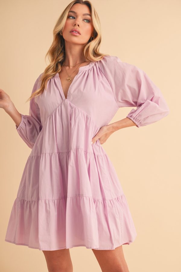 Aemi + Co Notched Balloon Sleeve Tiered Mini Dress Sale