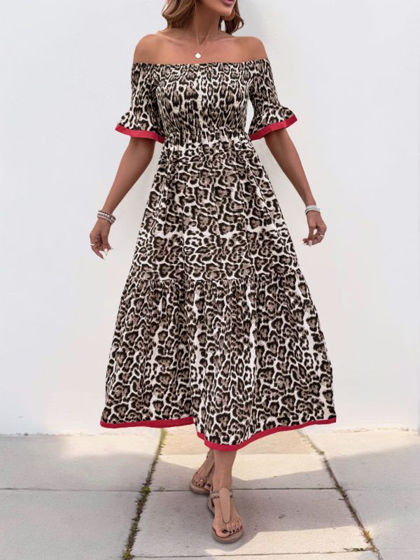 Perfee Leopard Off-Shoulder Flounce Sleeve Midi Dress Sale - Image 2