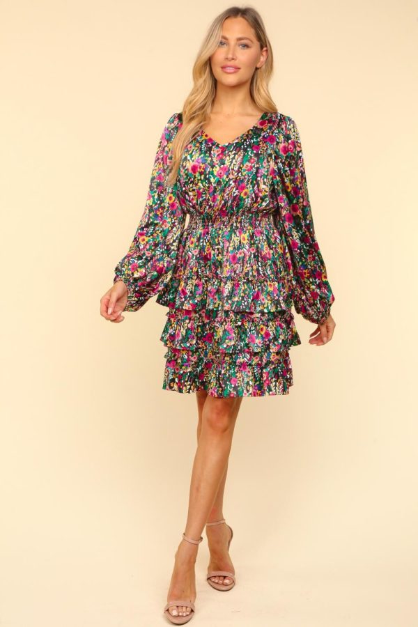 Haptics V-Neck Satin Floral Layered Dress Hot on Sale - Image 4