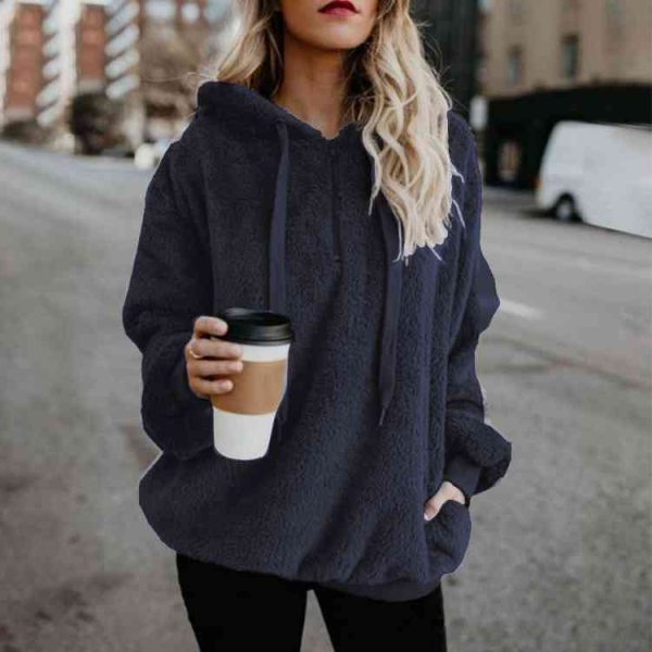 Quarter-Zip Drawstring Teddy Hoodie Sale - Image 3