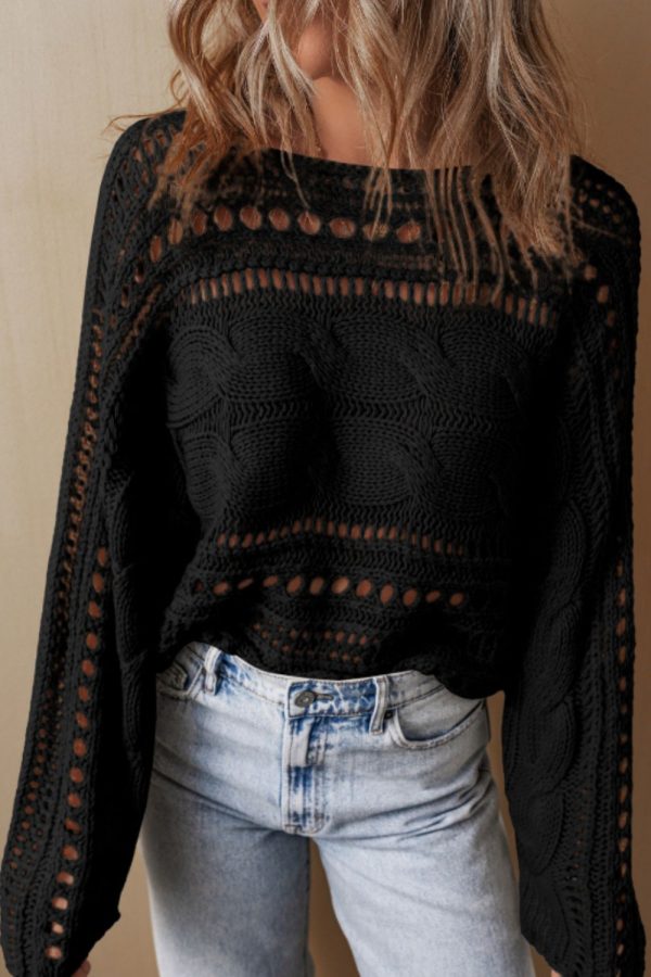 Openwork Cable Knit Long Sleeve Sweater Cheap - Image 2